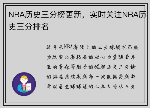 NBA历史三分榜更新，实时关注NBA历史三分排名